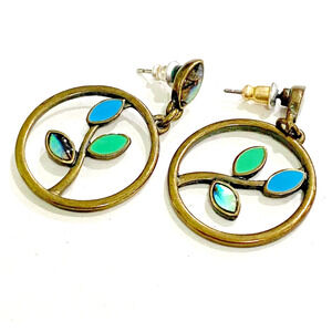 Boho pierced earrings vintage hippie chic floral gold blue green abalone beachy